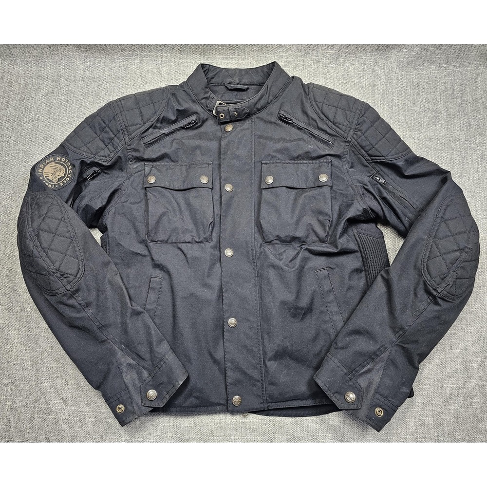Indian Motorcycle Jacket Mens Large Black Quilted Padded Riding Motorcycle